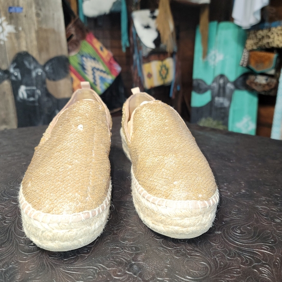 Steve Madden 9B Popi Platform Gold Glitter sequins Espadrille Loafers - Picture 8 of 8